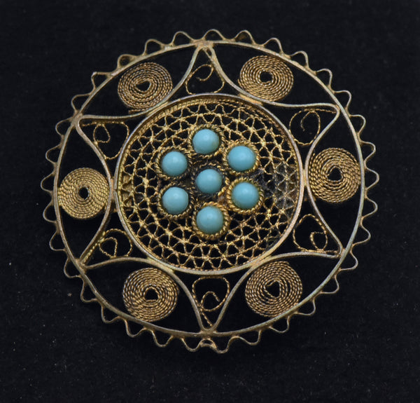 Vintage Handmade Silver and Turquoise Star of David Brooch - READ DESCRIPTION