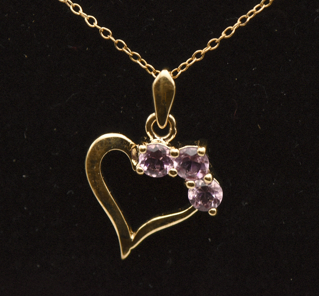 Vintage Amethyst Vermeil Heart Pendant on Vermeil Chain Necklace - 18"