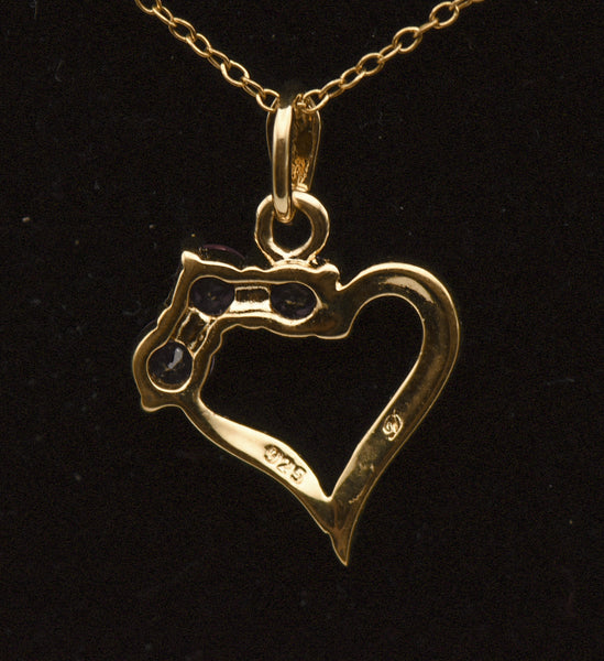 Vintage Amethyst Vermeil Heart Pendant on Vermeil Chain Necklace - 18"