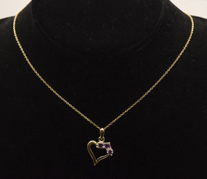 Vintage Amethyst Vermeil Heart Pendant on Vermeil Chain Necklace - 18"