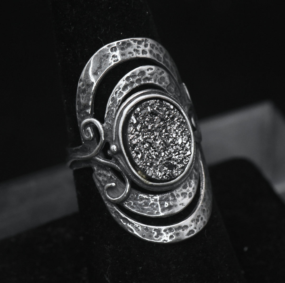 Vintage Handmade Sterling Silver Druzy Ring - Size 7