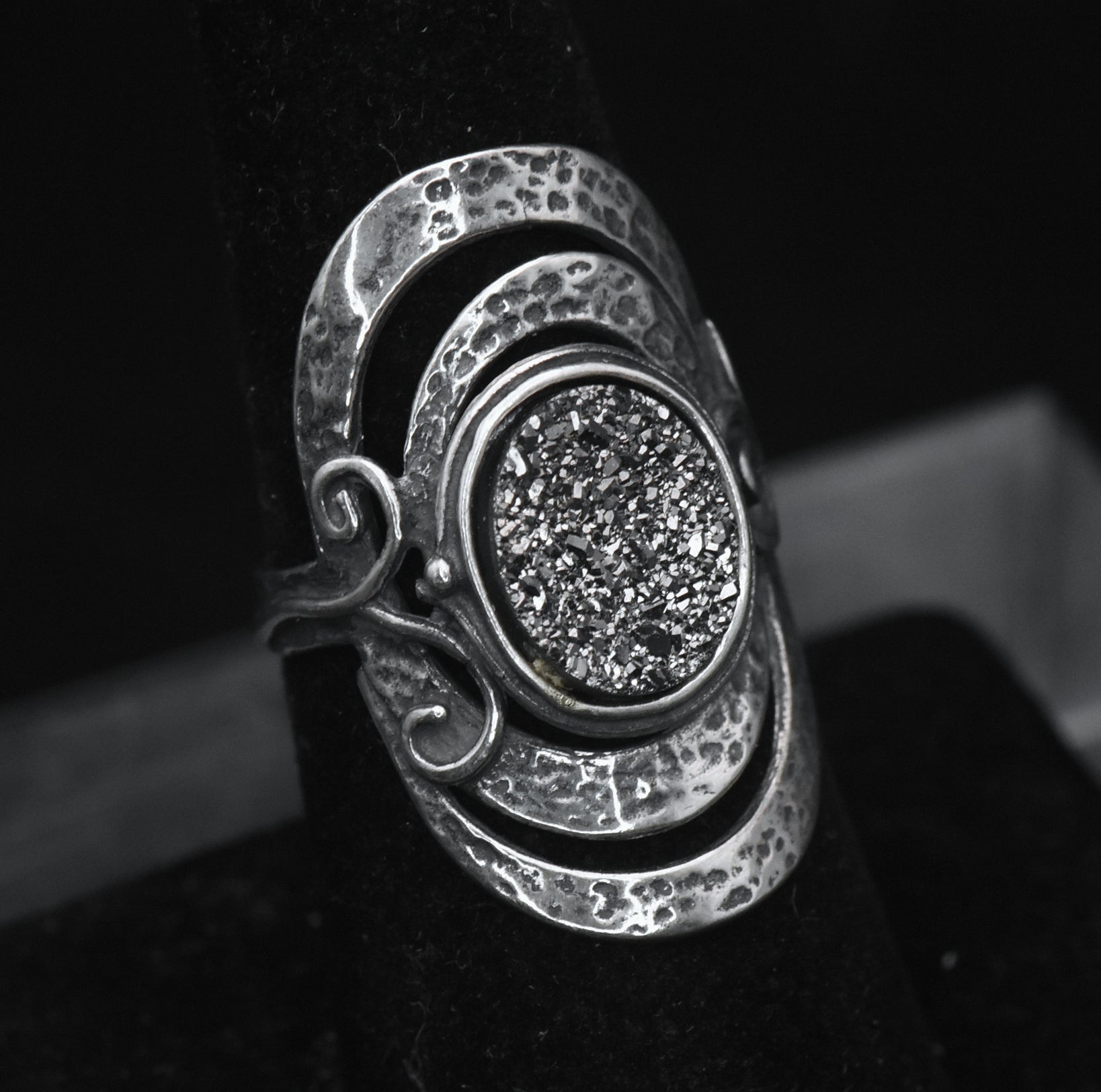 Vintage Handmade Sterling Silver Druzy Ring - Size 7