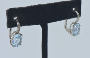 Vintage Blue Topaz and Diamond Sterling Silver Earrings