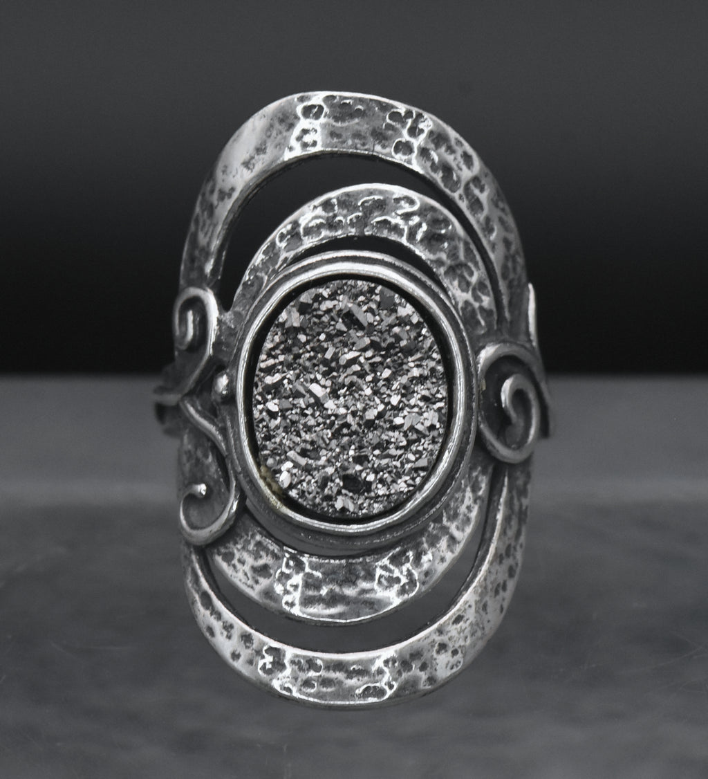 Vintage Handmade Sterling Silver Druzy Ring - Size 7
