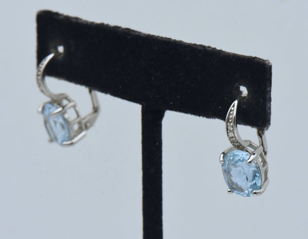 Vintage Blue Topaz and Diamond Sterling Silver Earrings