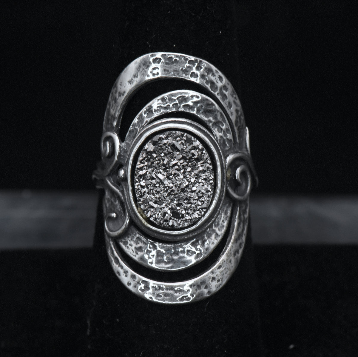 Vintage Handmade Sterling Silver Druzy Ring - Size 7