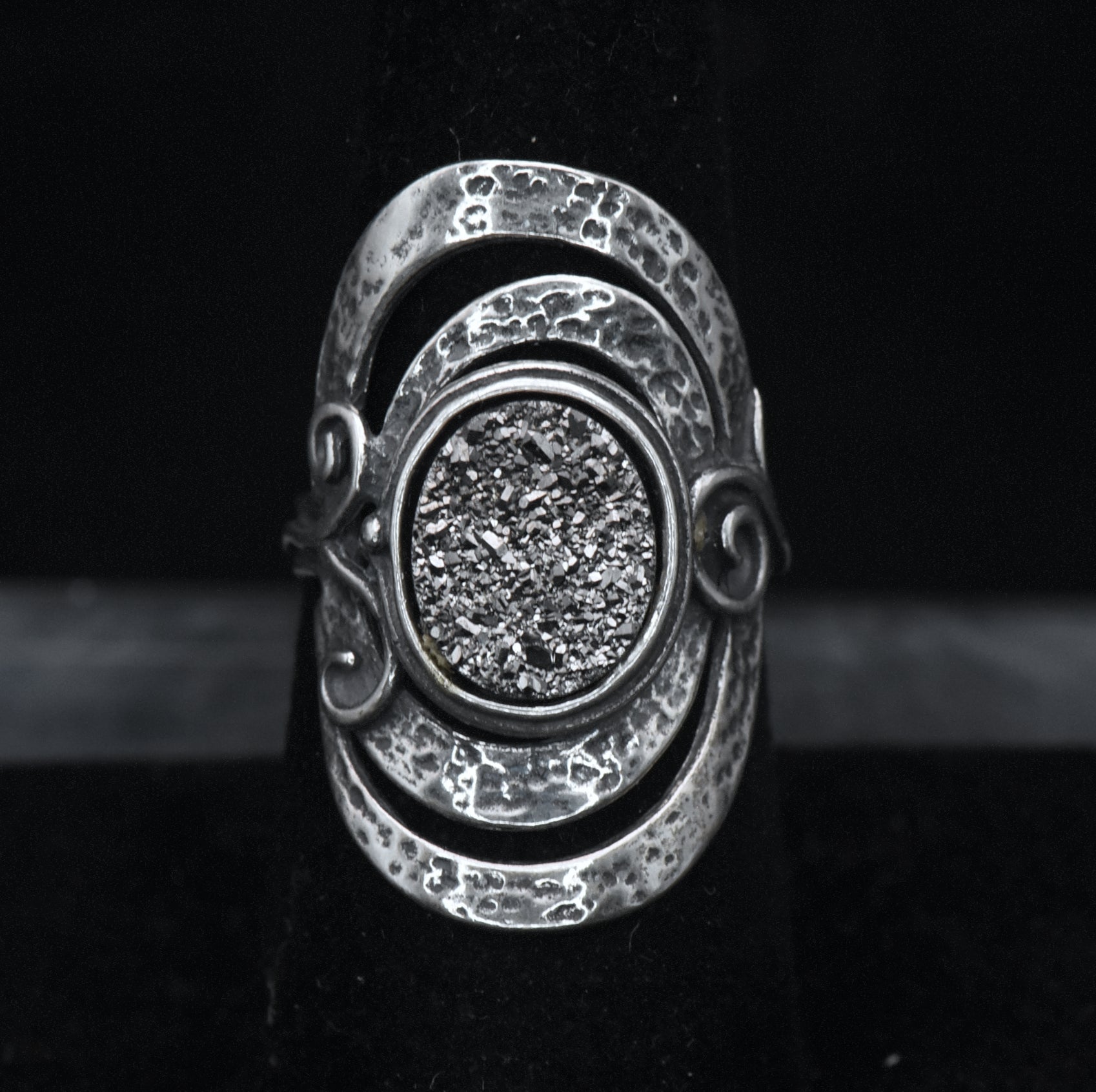 Vintage Handmade Sterling Silver Druzy Ring - Size 7