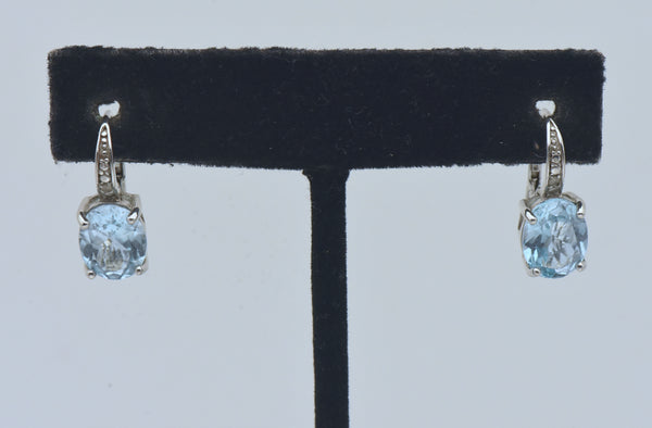 Vintage Blue Topaz and Diamond Sterling Silver Earrings