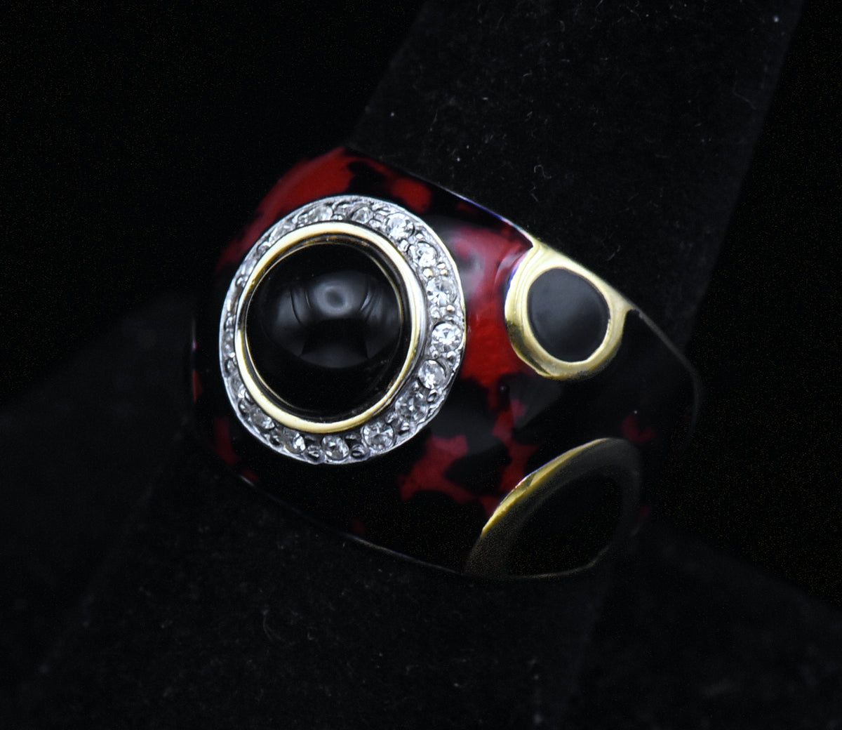 Vintage Italian Vermeil, Black Onyx and Enamel Ring - Size 8.75 READ DESCRIPTION