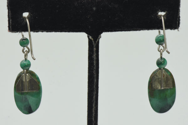 Vintage Handmade Malachite Dangle Earrings