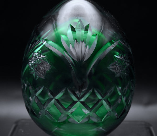 Vintage Bohemian Cut Green Glass Egg