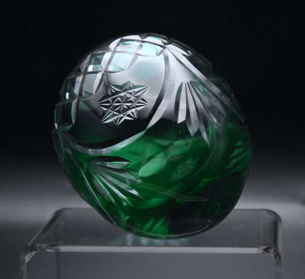 Vintage Bohemian Cut Green Glass Egg