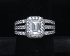 Sterling Silver Emerald Cut Cubic Zirconia Halo Ring - Size 6.25