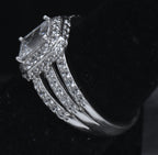 Sterling Silver Emerald Cut Cubic Zirconia Halo Ring - Size 6.25