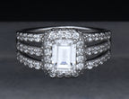 Sterling Silver Emerald Cut Cubic Zirconia Halo Ring - Size 6.25