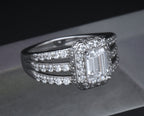 Sterling Silver Emerald Cut Cubic Zirconia Halo Ring - Size 6.25