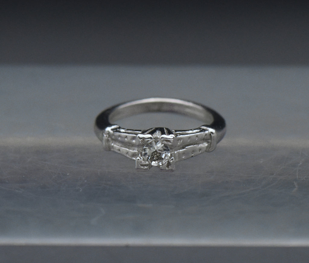 Vintage Engagement Ring Silver Tone Metal Charm