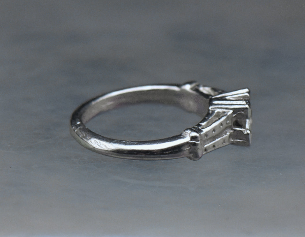 Vintage Engagement Ring Silver Tone Metal Charm
