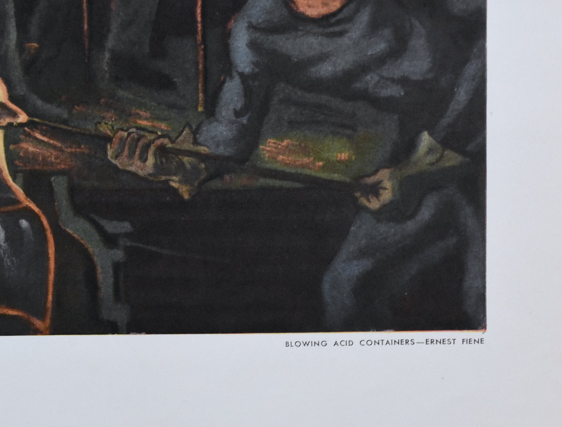 Vintage WWII Art Lithograph "Blowing Acid Containers" by Ernest Fiene