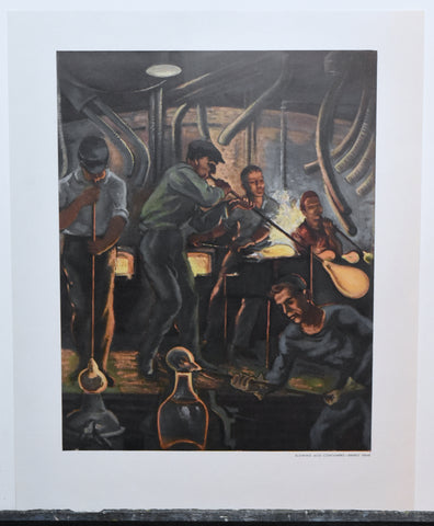 Vintage WWII Art Lithograph "Blowing Acid Containers" by Ernest Fiene