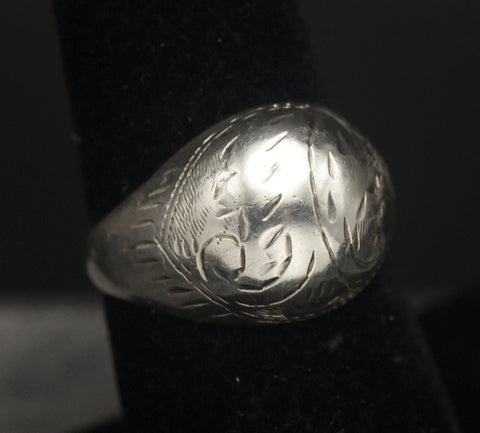 Vintage Sterling Silver Handmade Engraved Dome Ring - Size 7