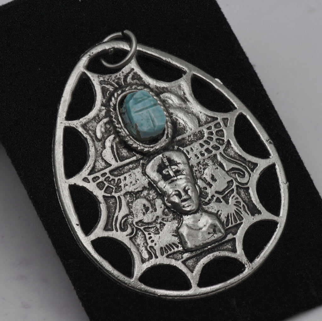 Vintage Silver Tone Metal Ancient Egyptian Motif Pendant