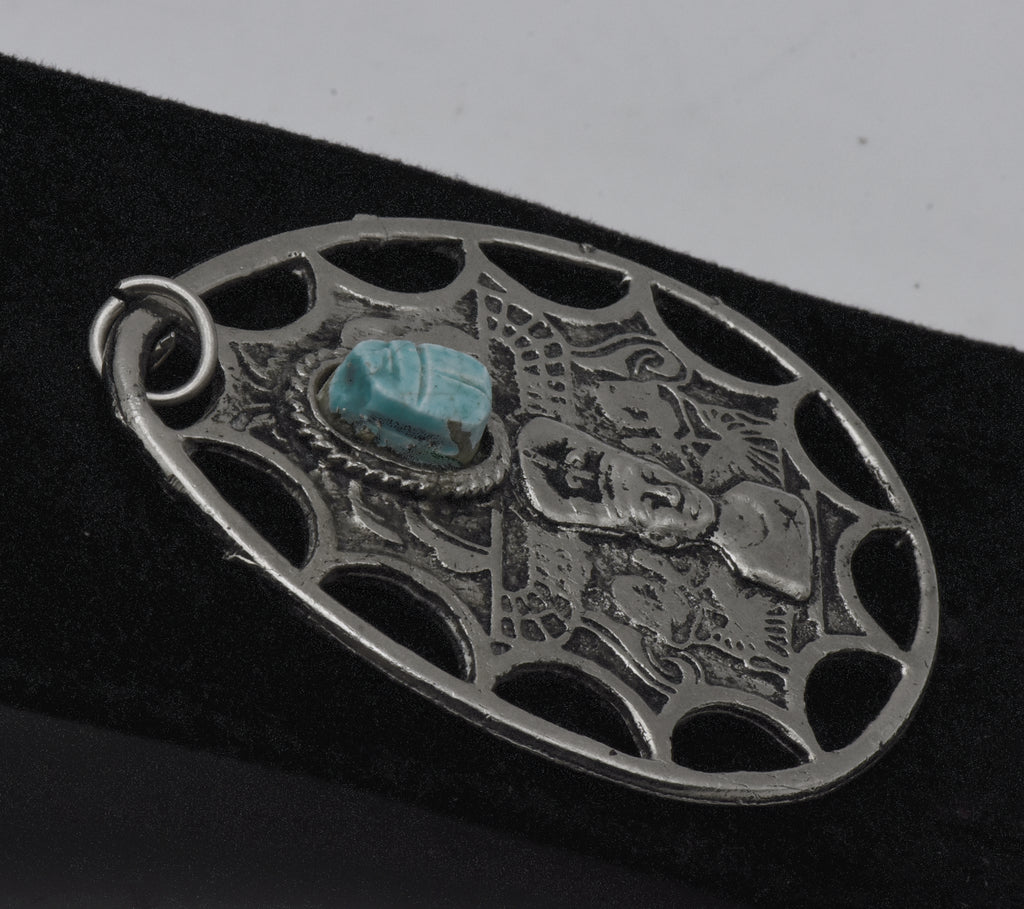 Vintage Silver Tone Metal Ancient Egyptian Motif Pendant