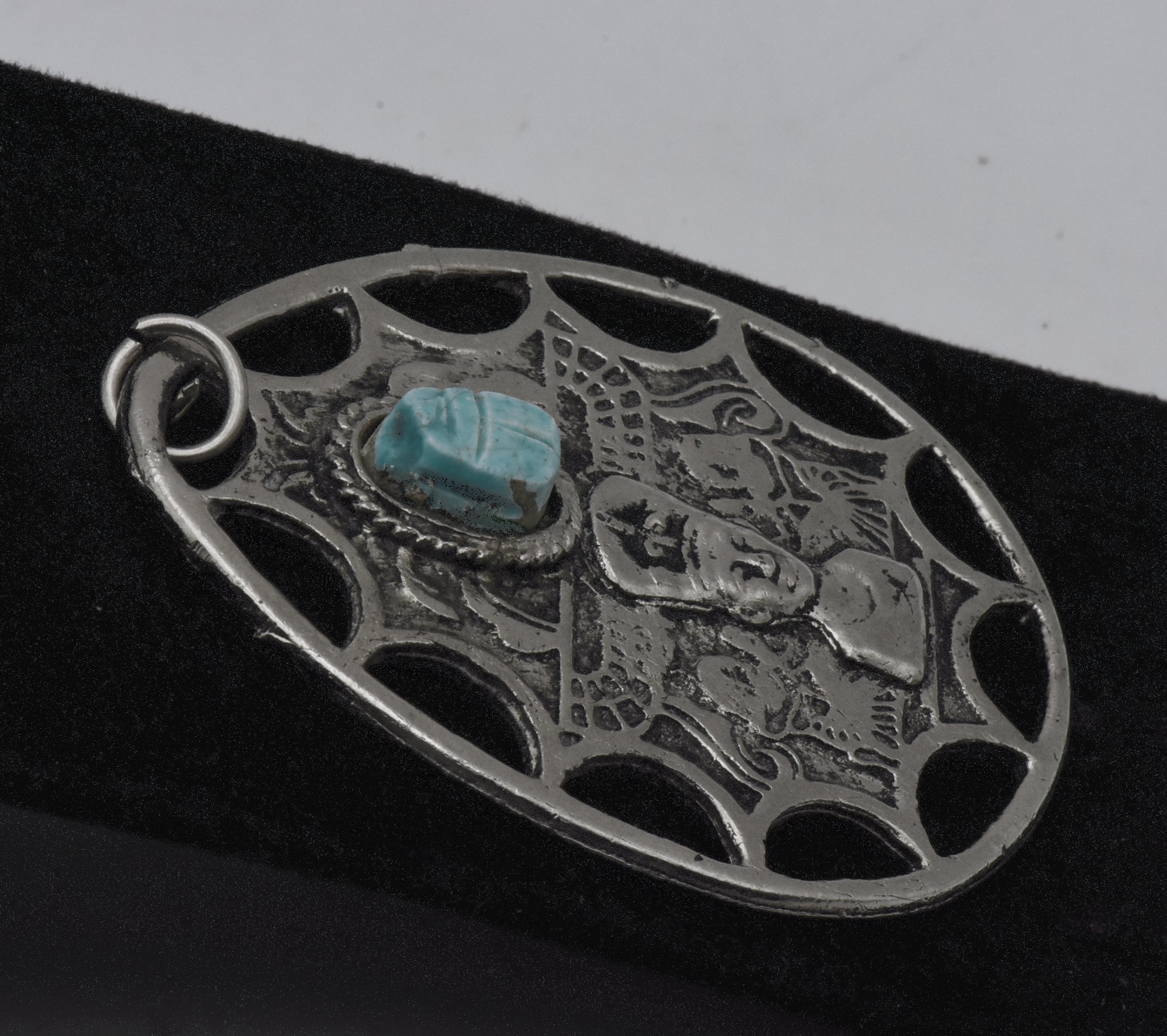 Vintage Silver Tone Metal Ancient Egyptian Motif Pendant