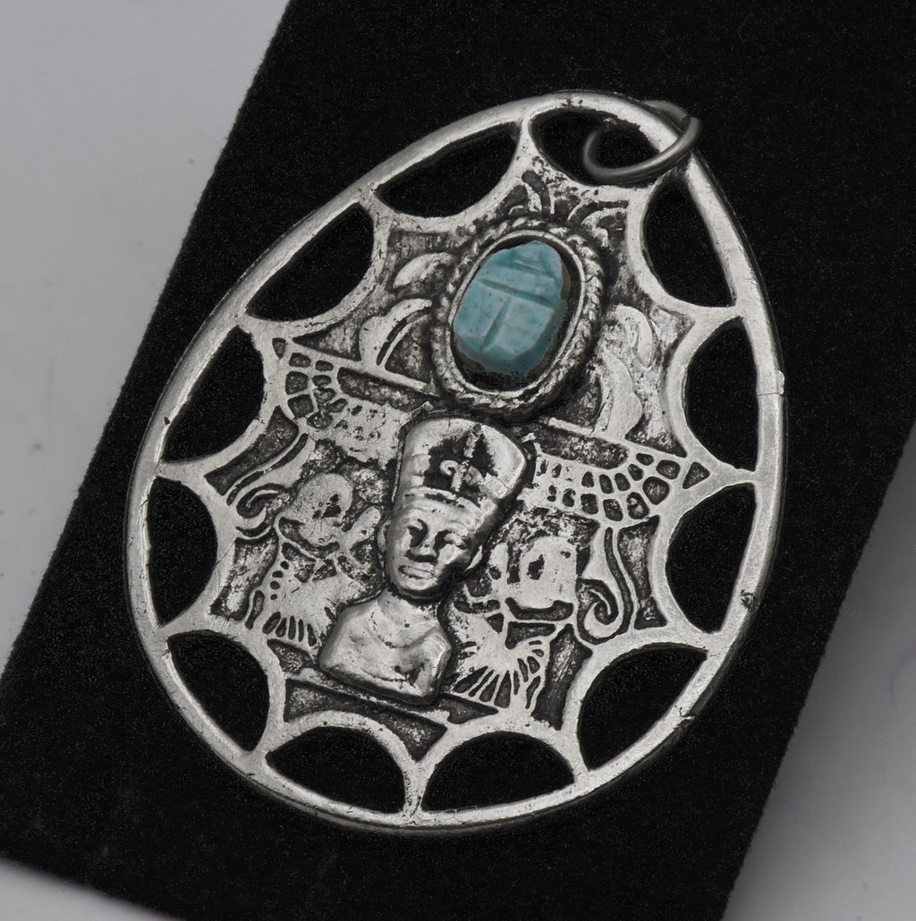 Vintage Silver Tone Metal Ancient Egyptian Motif Pendant