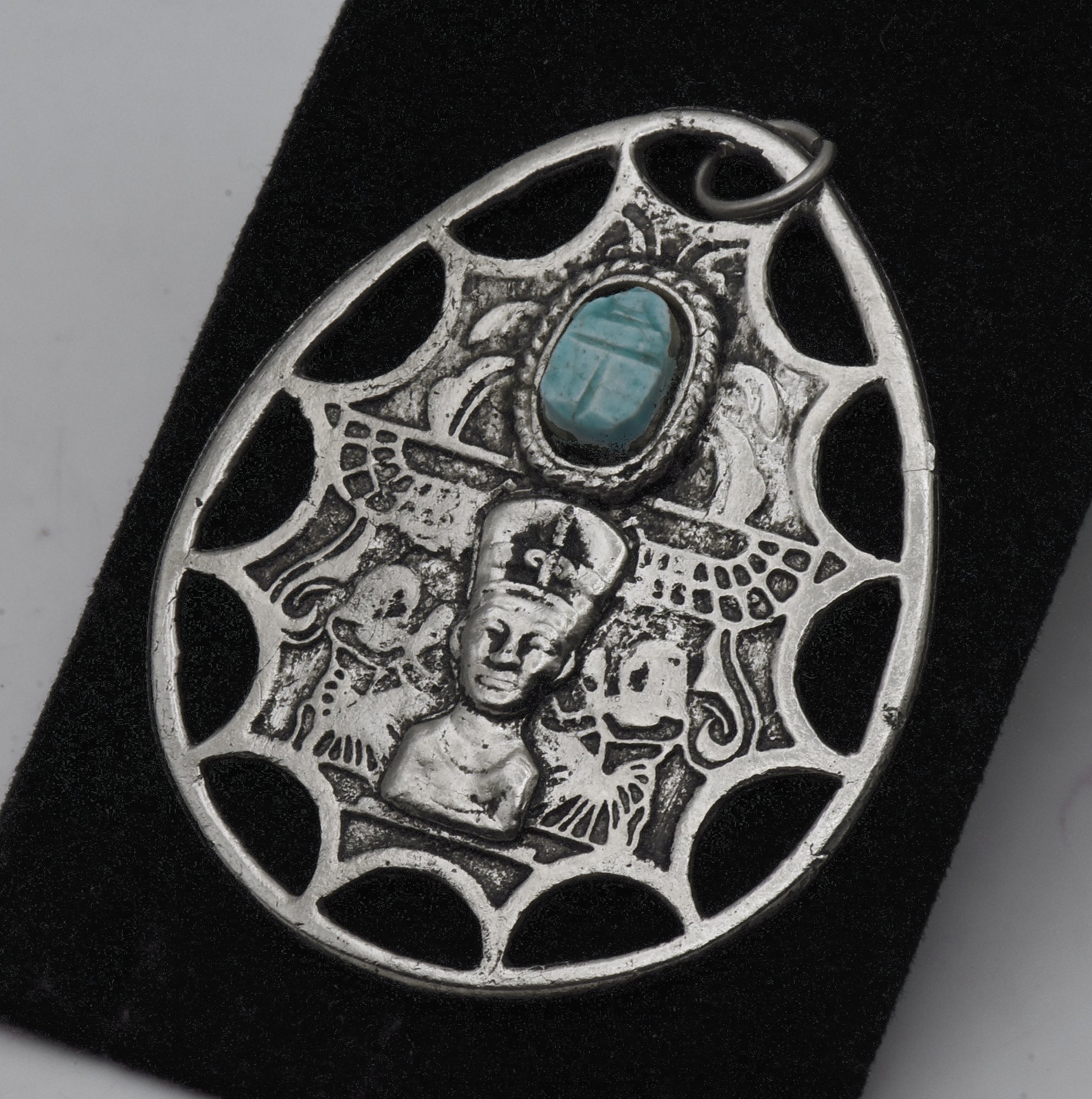 Vintage Silver Tone Metal Ancient Egyptian Motif Pendant