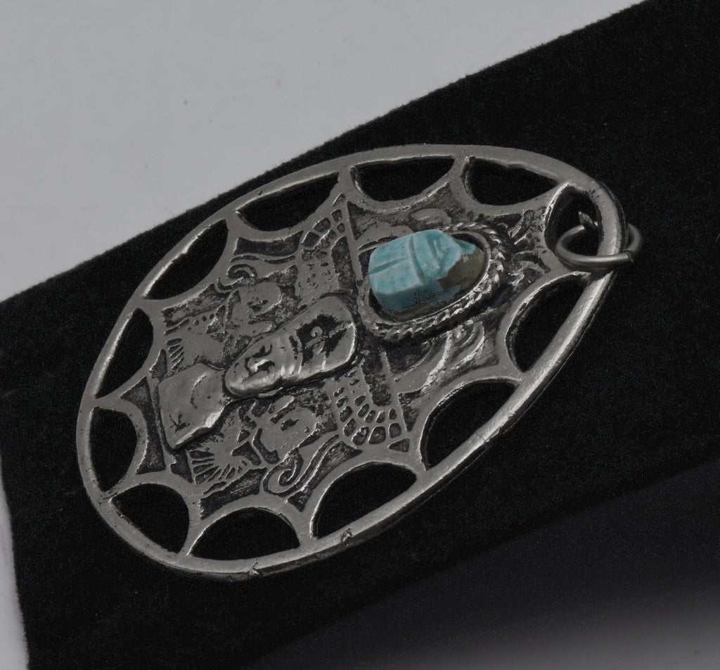 Vintage Silver Tone Metal Ancient Egyptian Motif Pendant