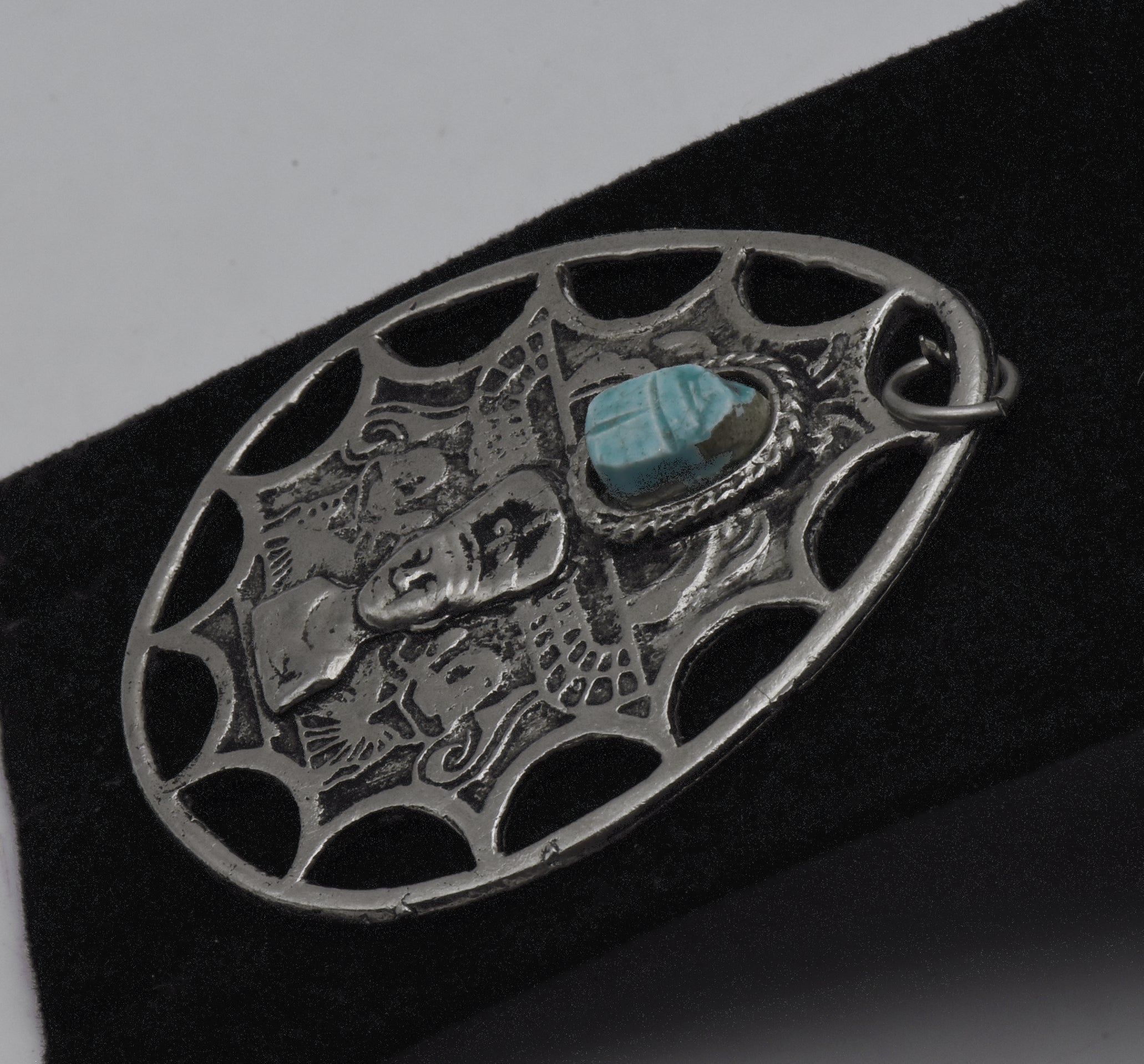 Vintage Silver Tone Metal Ancient Egyptian Motif Pendant