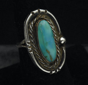 Vintage Handmade Sterling Silver Turquoise Southwestern Style Ring - Size 7