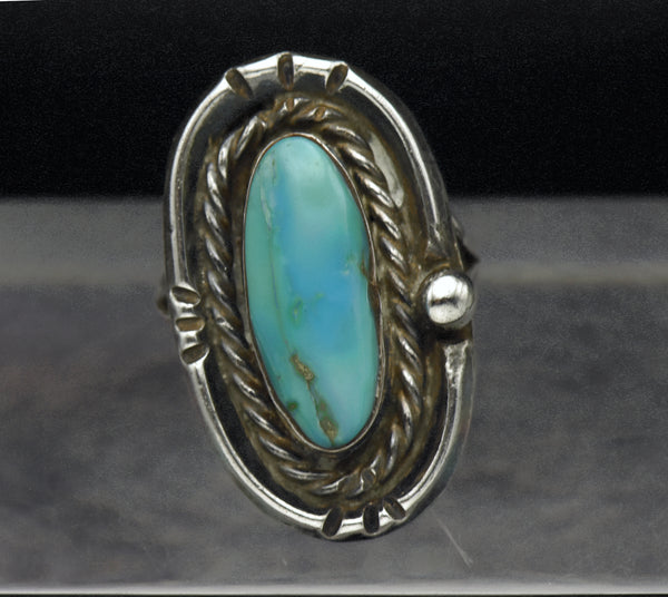 Vintage Handmade Sterling Silver Turquoise Southwestern Style Ring - Size 7