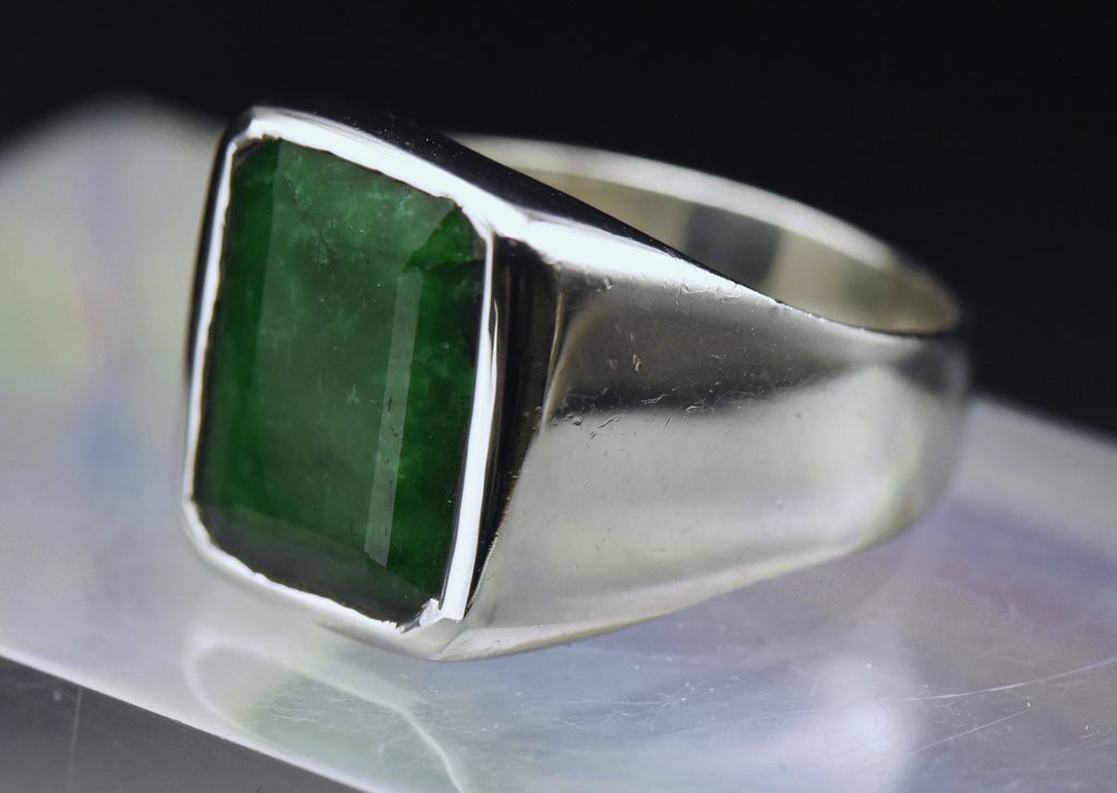 Vintage Sterling Silver Dyed Emerald Ring - Size 11.25