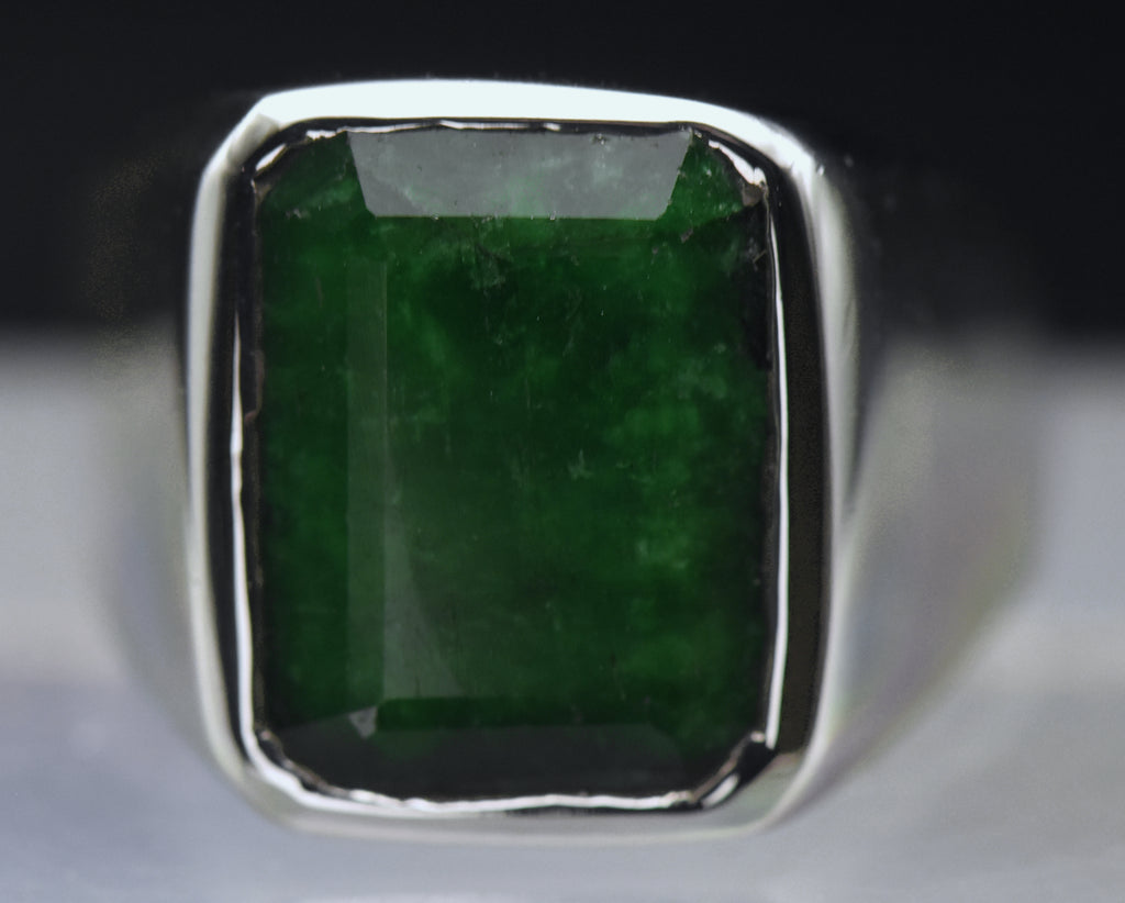 Vintage Sterling Silver Dyed Emerald Ring - Size 11.25