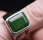 Vintage Sterling Silver Dyed Emerald Ring - Size 11.25