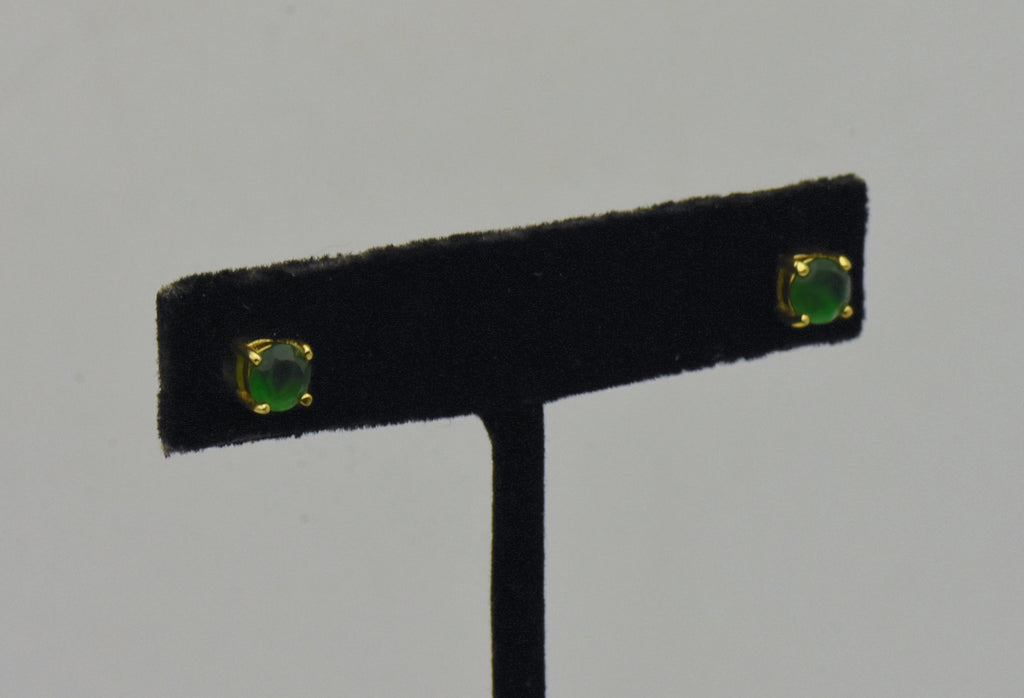 Vintage Gold Tone Sterling Silver Green Glass Stud Earrings