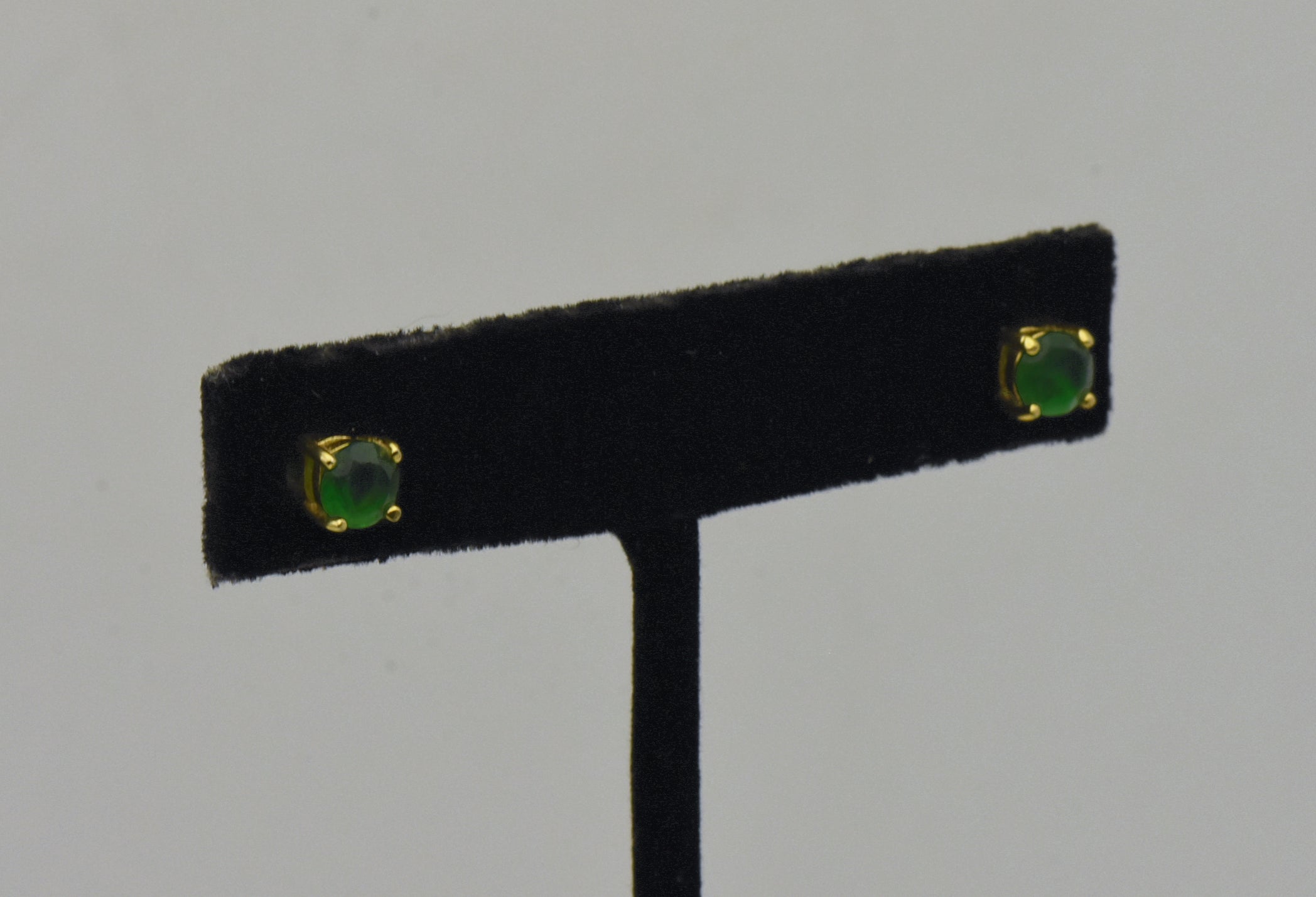 Vintage Gold Tone Sterling Silver Green Glass Stud Earrings