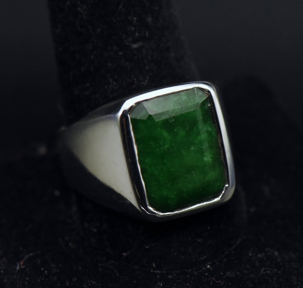 Vintage Sterling Silver Dyed Emerald Ring - Size 11.25