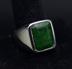 Vintage Sterling Silver Dyed Emerald Ring - Size 11.25