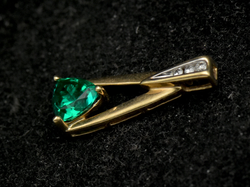 Vintage 10k Synthetic Emerald and Diamonds Pendant