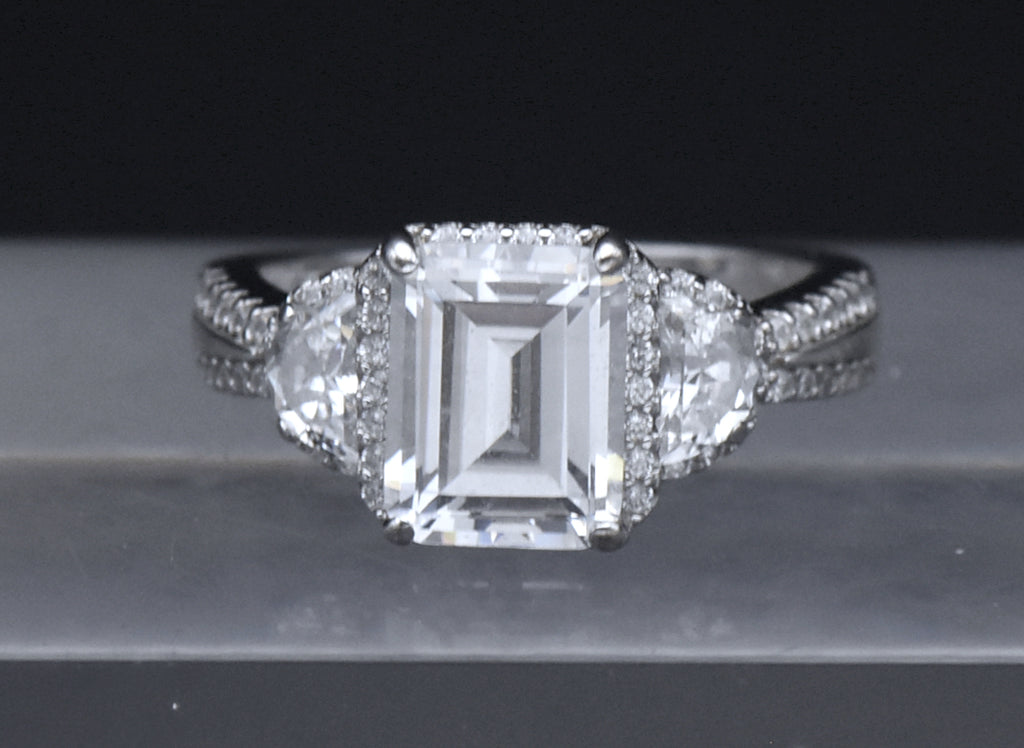 Sterling Silver Emerald Cut CZ Ring - Size 6