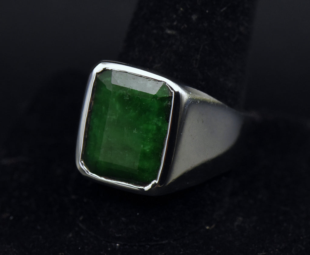 Vintage Sterling Silver Dyed Emerald Ring - Size 11.25