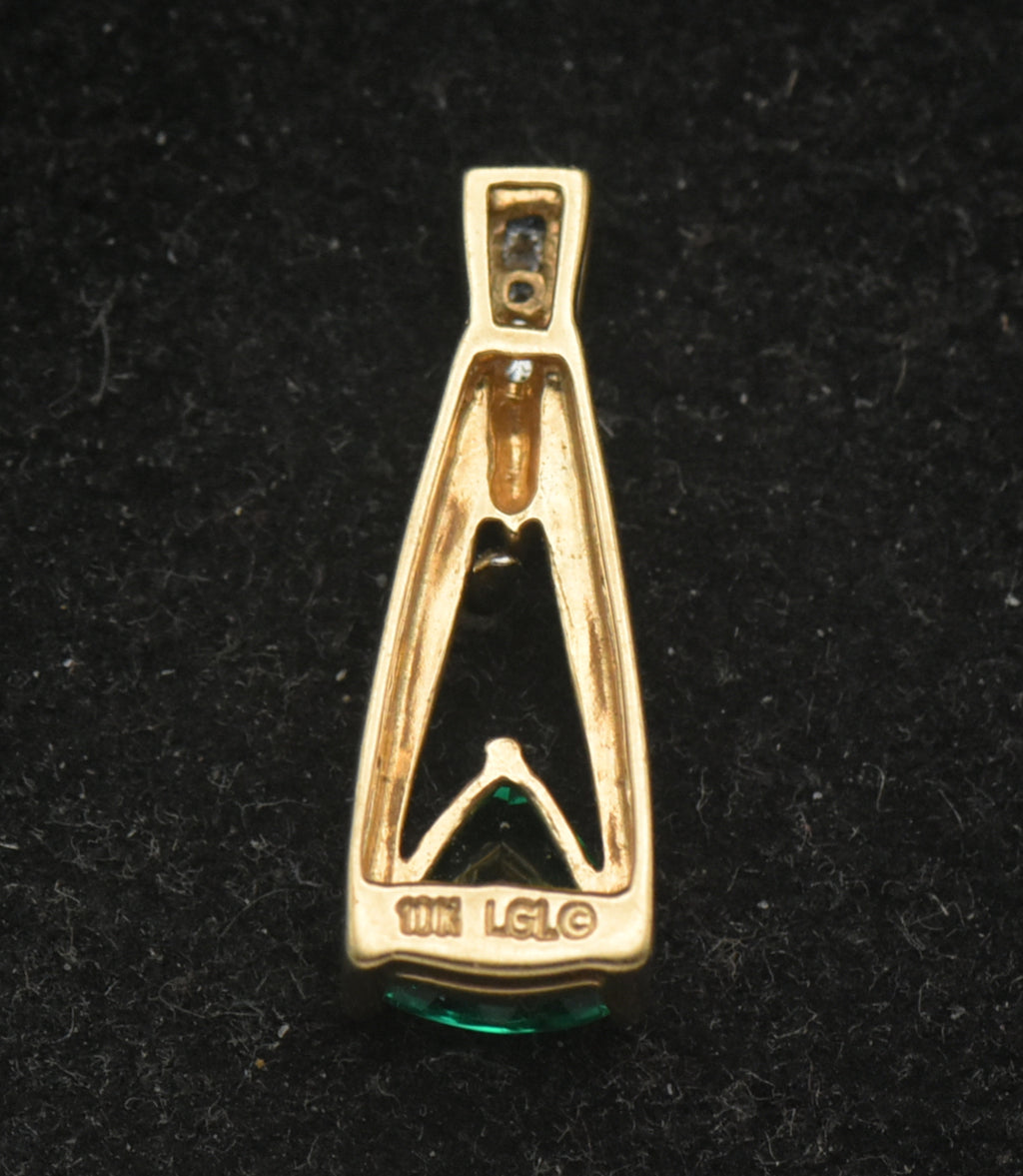 Vintage 10k Synthetic Emerald and Diamonds Pendant