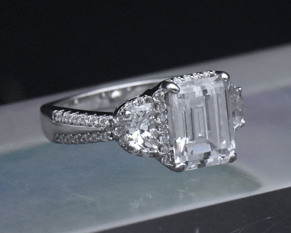 Sterling Silver Emerald Cut CZ Ring - Size 6