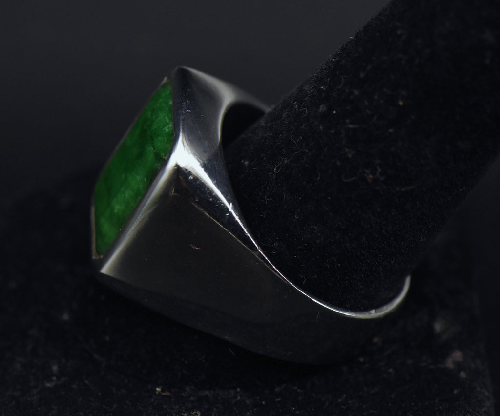 Vintage Sterling Silver Dyed Emerald Ring - Size 11.25