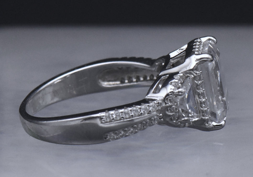 Sterling Silver Emerald Cut CZ Ring - Size 6