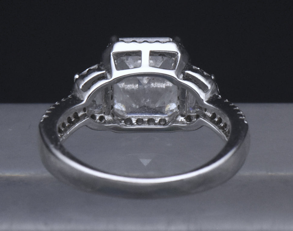 Sterling Silver Emerald Cut CZ Ring - Size 6
