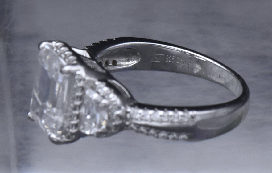 Sterling Silver Emerald Cut CZ Ring - Size 6